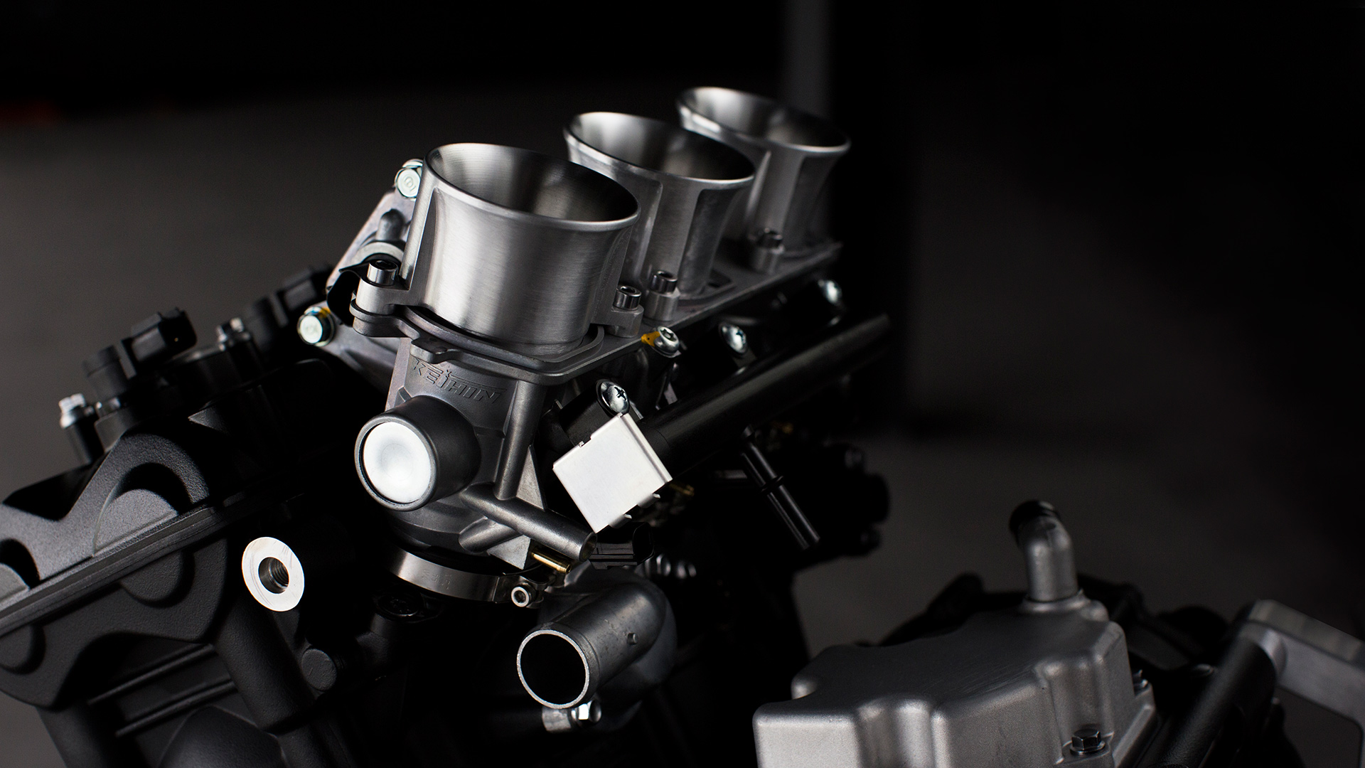 Close up of Triumph Moto2 motorcycle engine